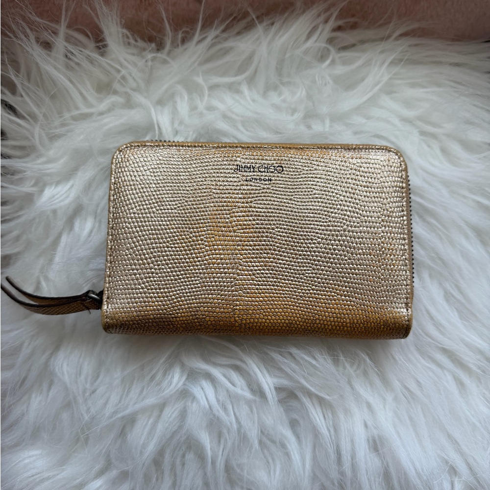 Rare Jimmy Choo Gold Textured Zip Wallet